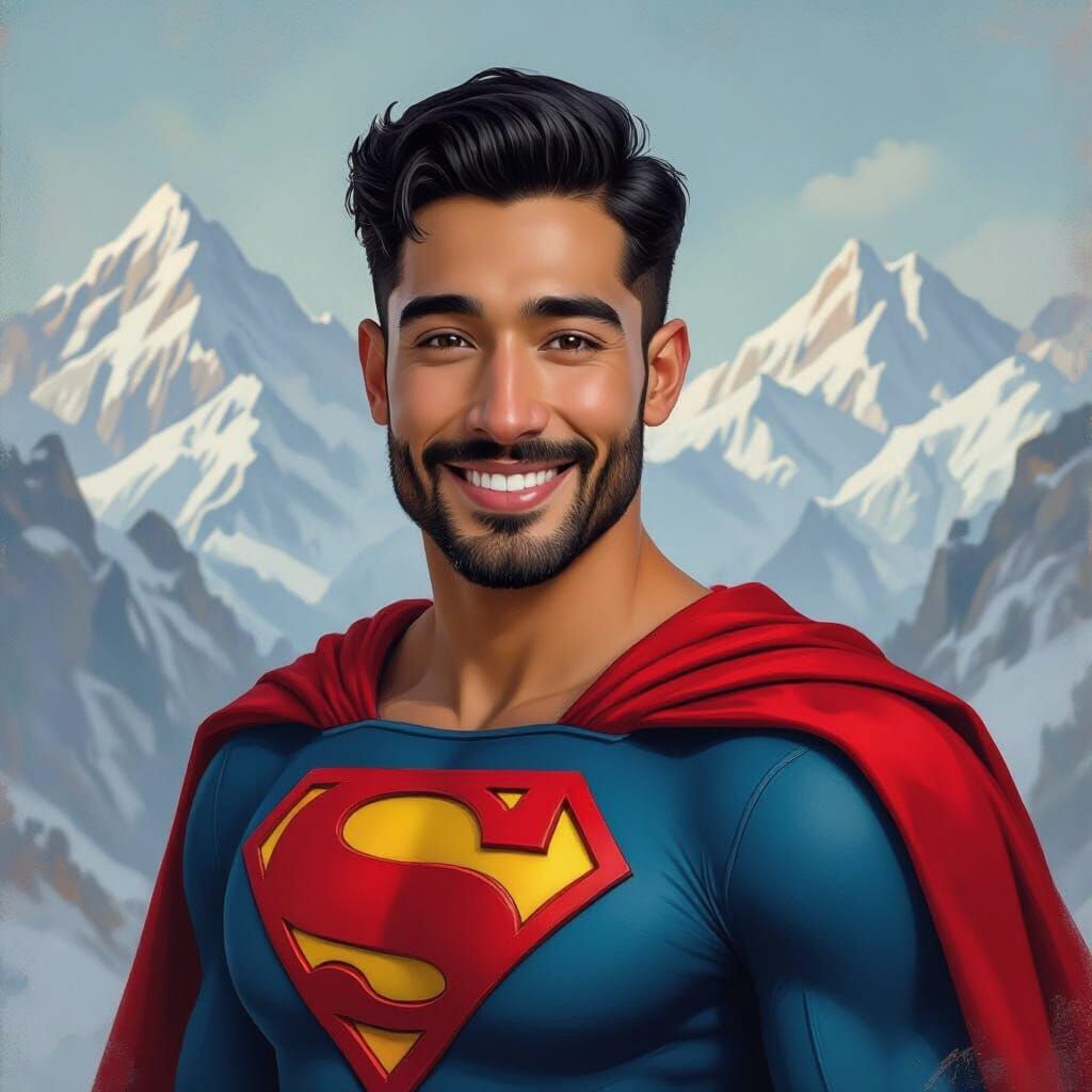 Arab Peruvian Superman in Snowy Mountains