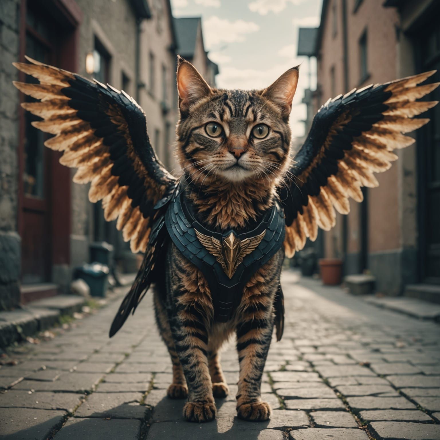 Winged Cat-Human Hybrid in Cinematic Style
