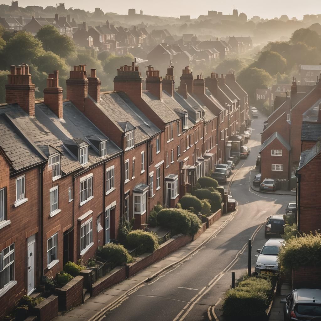 English Redbrick Houses Under Hazy Sunlight