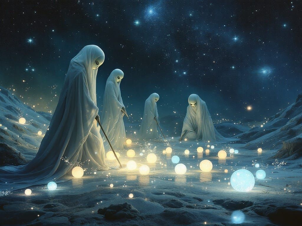 Ethereal Beings Sweep Celestial Floor in Soft, Iridescent Gl...