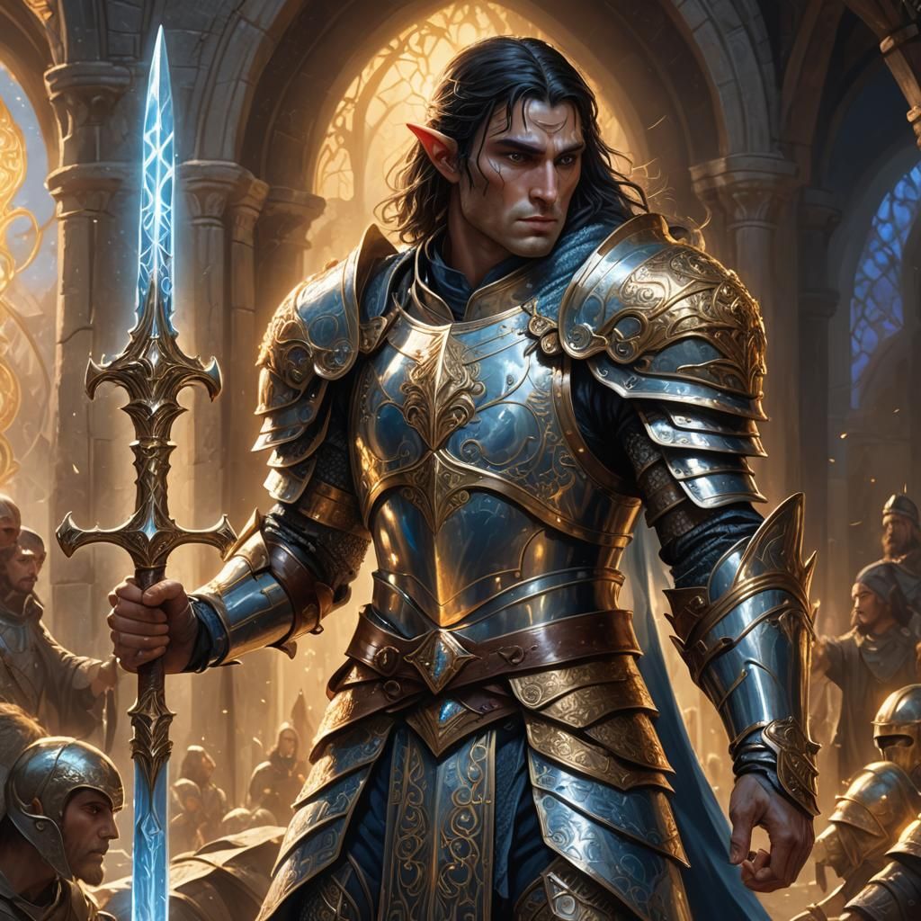 Half Elf Holy Warrior in Shining Armor