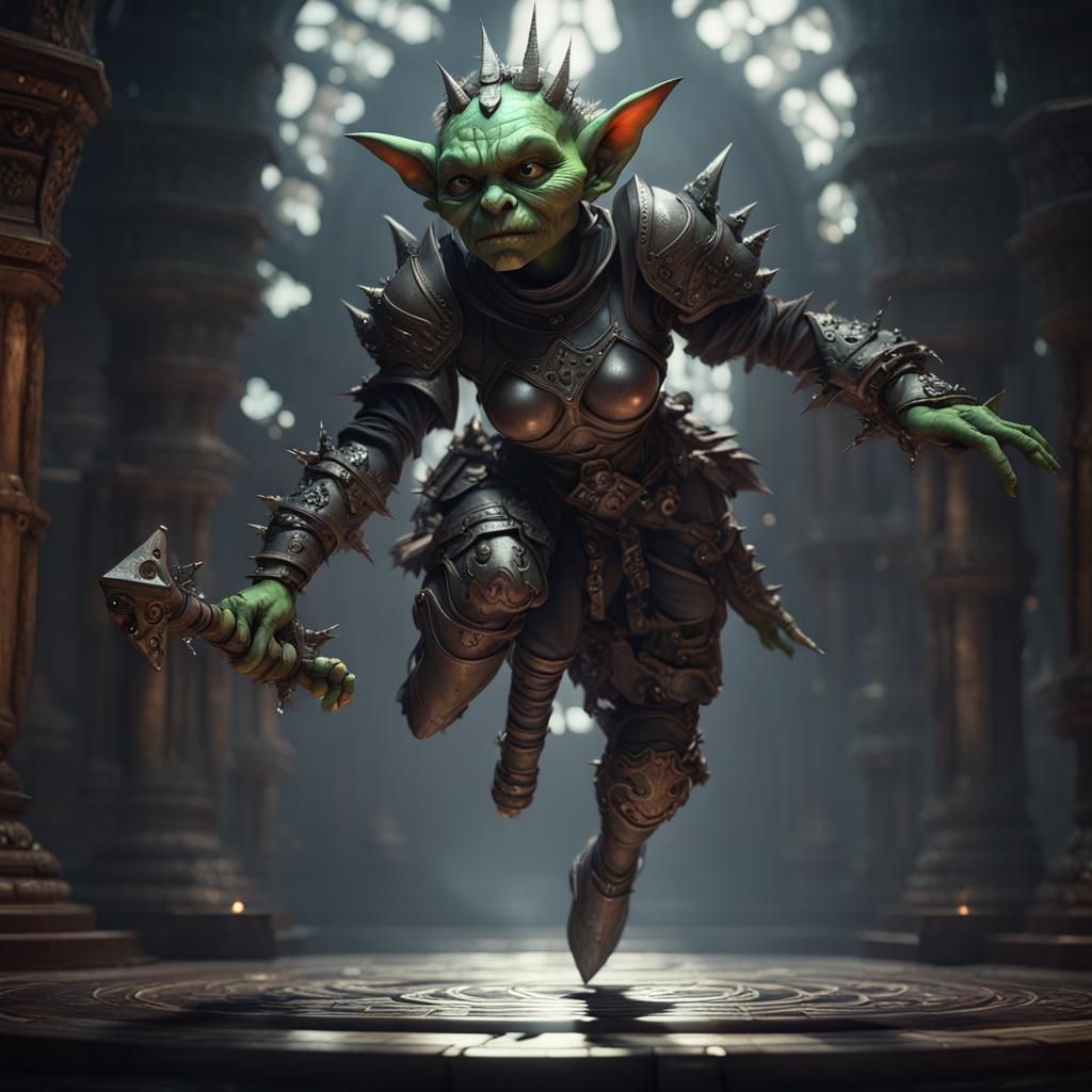 Levitating Goblin Ghost Hybrid in Dark Temple