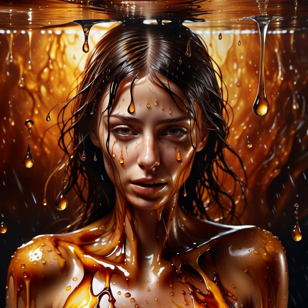 Surreal Melting Woman in Dreamlike Oil Painting