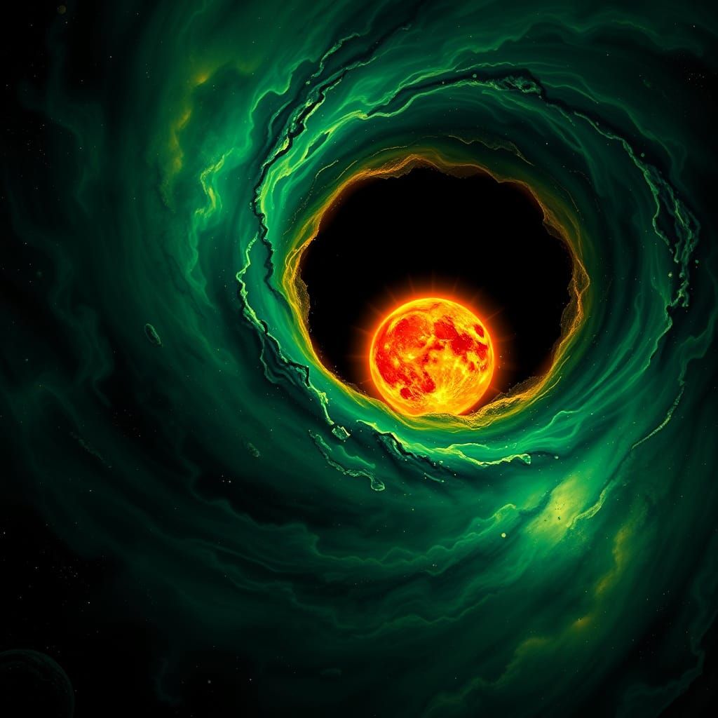 Dark Cosmic Vortex Consumes Blazing Sun in Mystical Cosmos