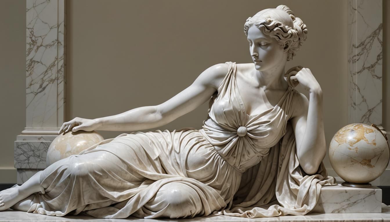 Hellenistic Sculpture: Reclining Woman with Crystal Globe