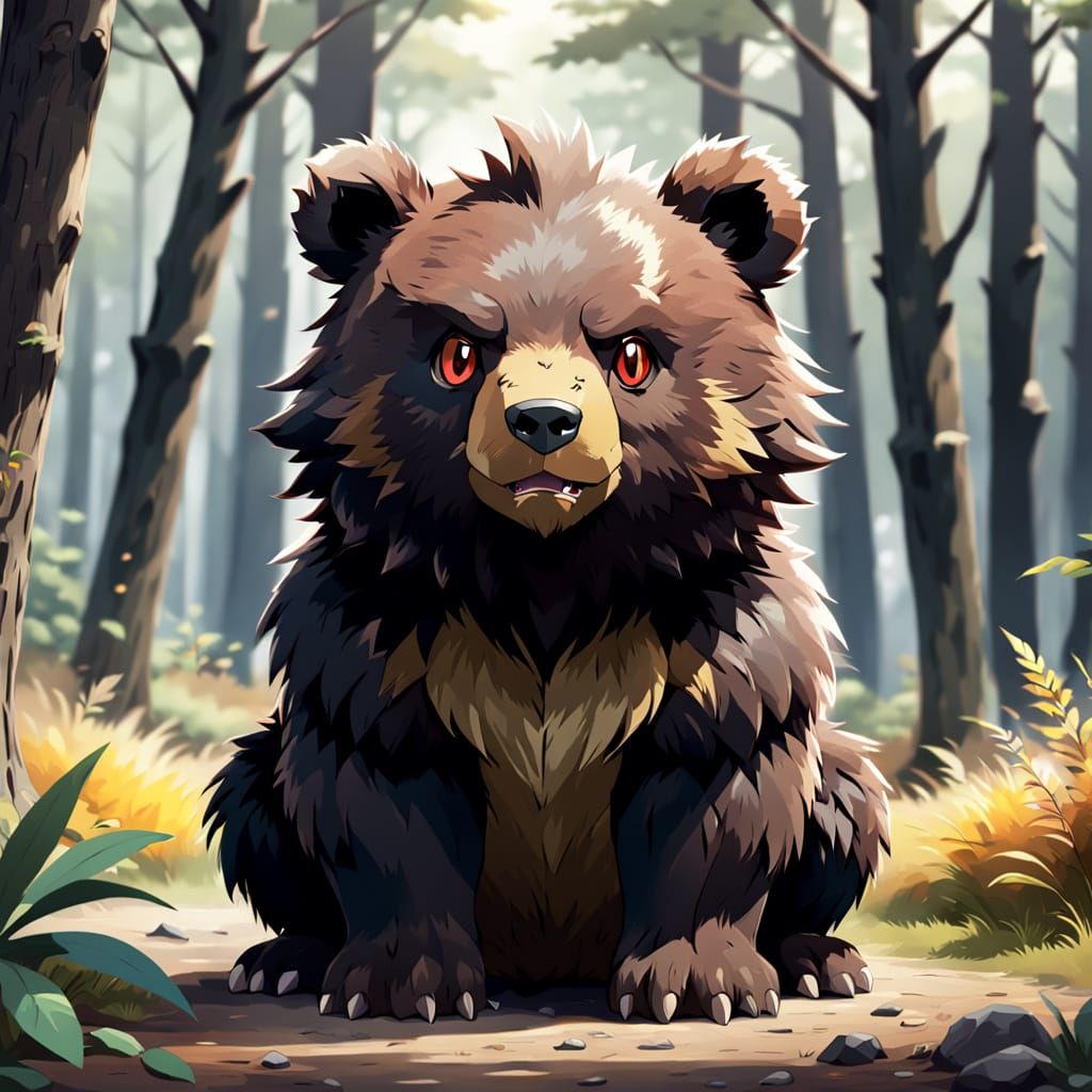 Majestic Brown Bear-Inspired Pokémon with Anime Flair