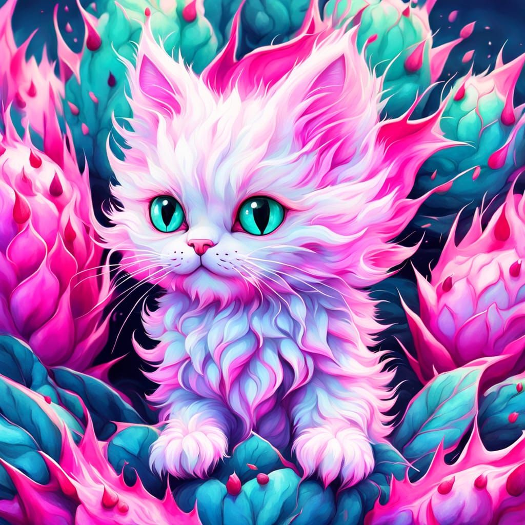 Surreal Cat Transforms into Fruit in Whimsical Fusion Art