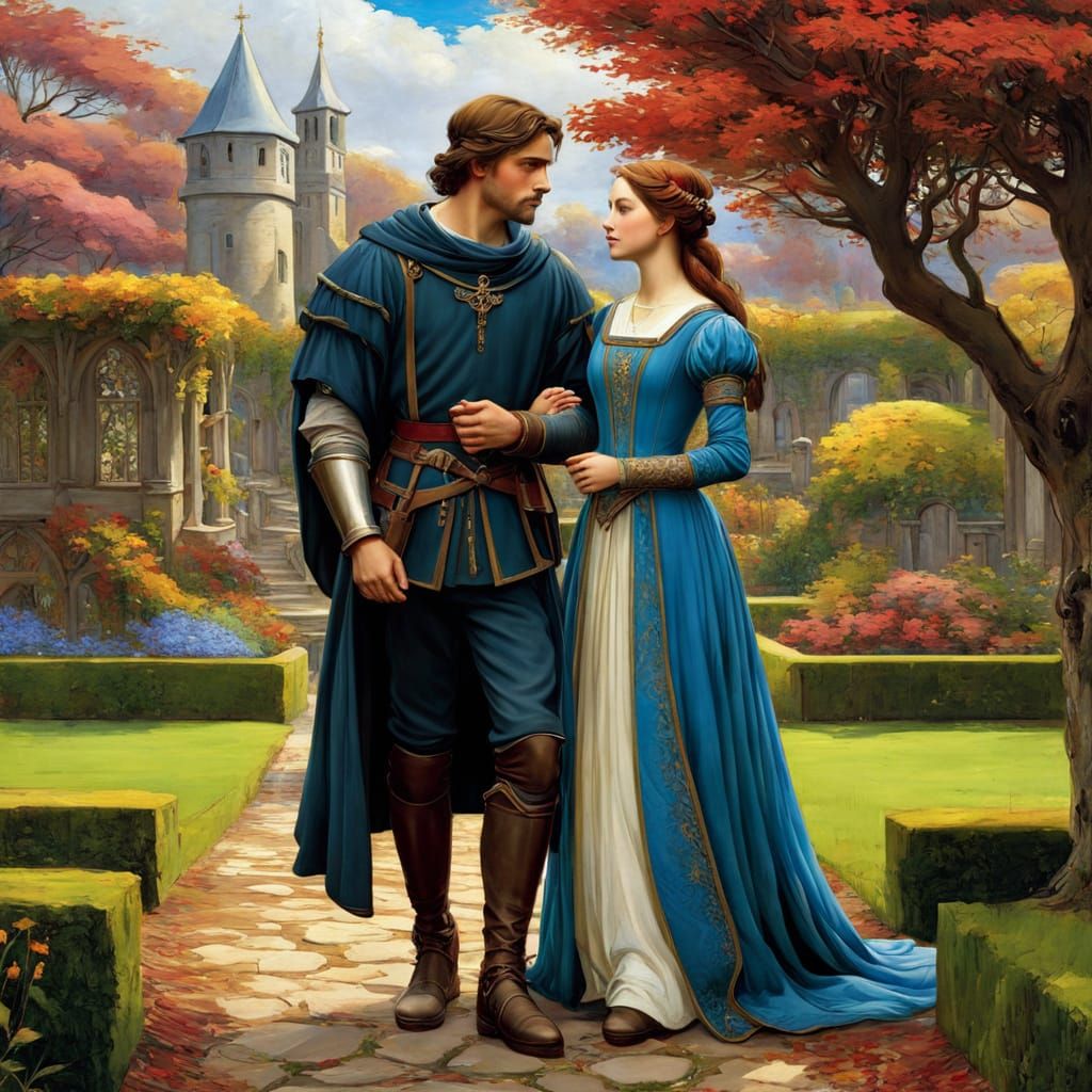 Medieval Garden Scene Inspired by Waterhouse