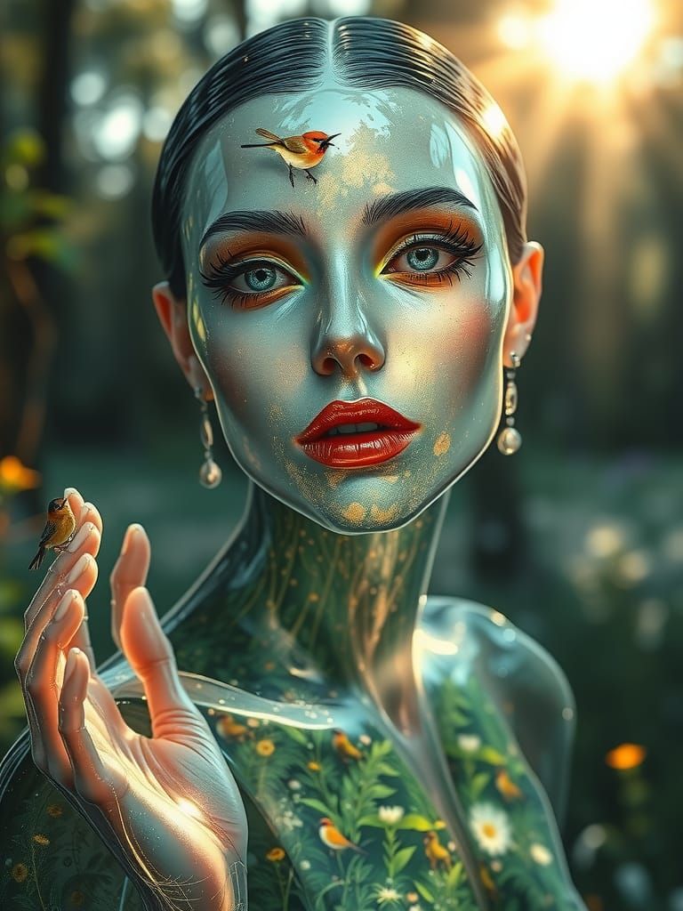 Glass Woman: Forest Spirit in Futuristic Realism