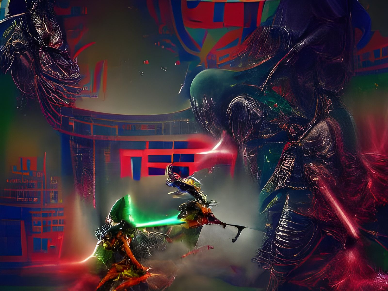 Samurai Boba Fett vs Zombie Xenomorph on Death Star