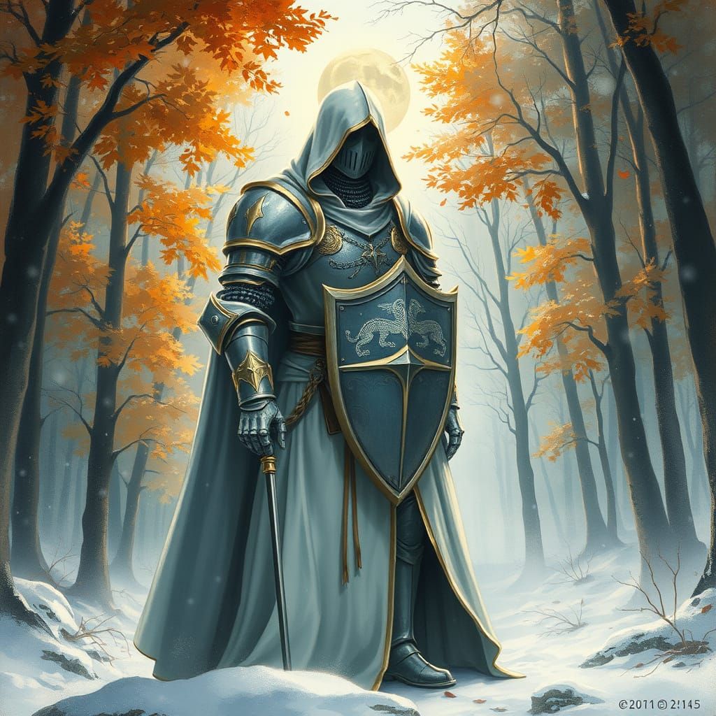 Ethereal Gothic Knight in Watercolor Style