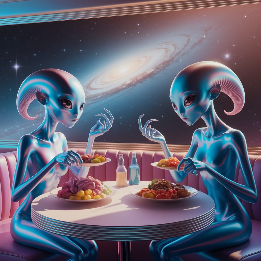 Aliens Dining in a Futuristic Space Diner