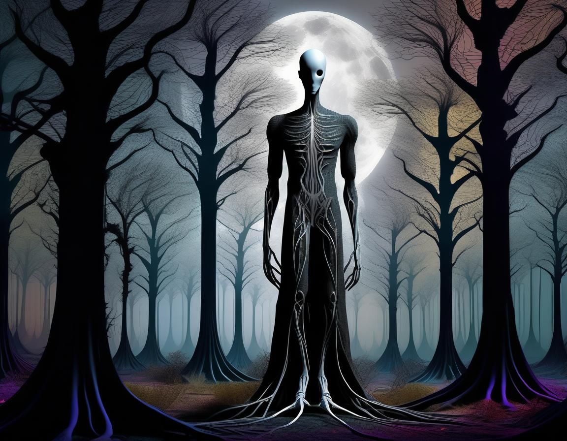 Eerie Faceless Figure in Moonlit Forest