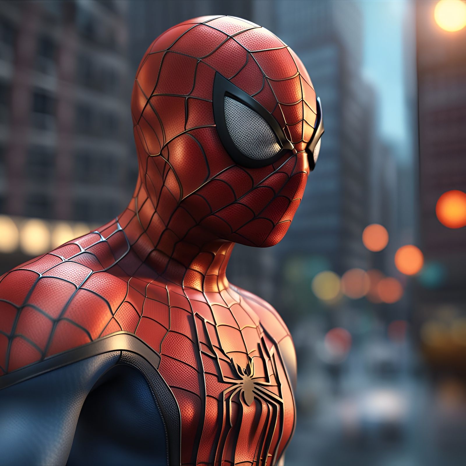Hyperrealistic Spiderman Portrait in Dreamlike Cityscape