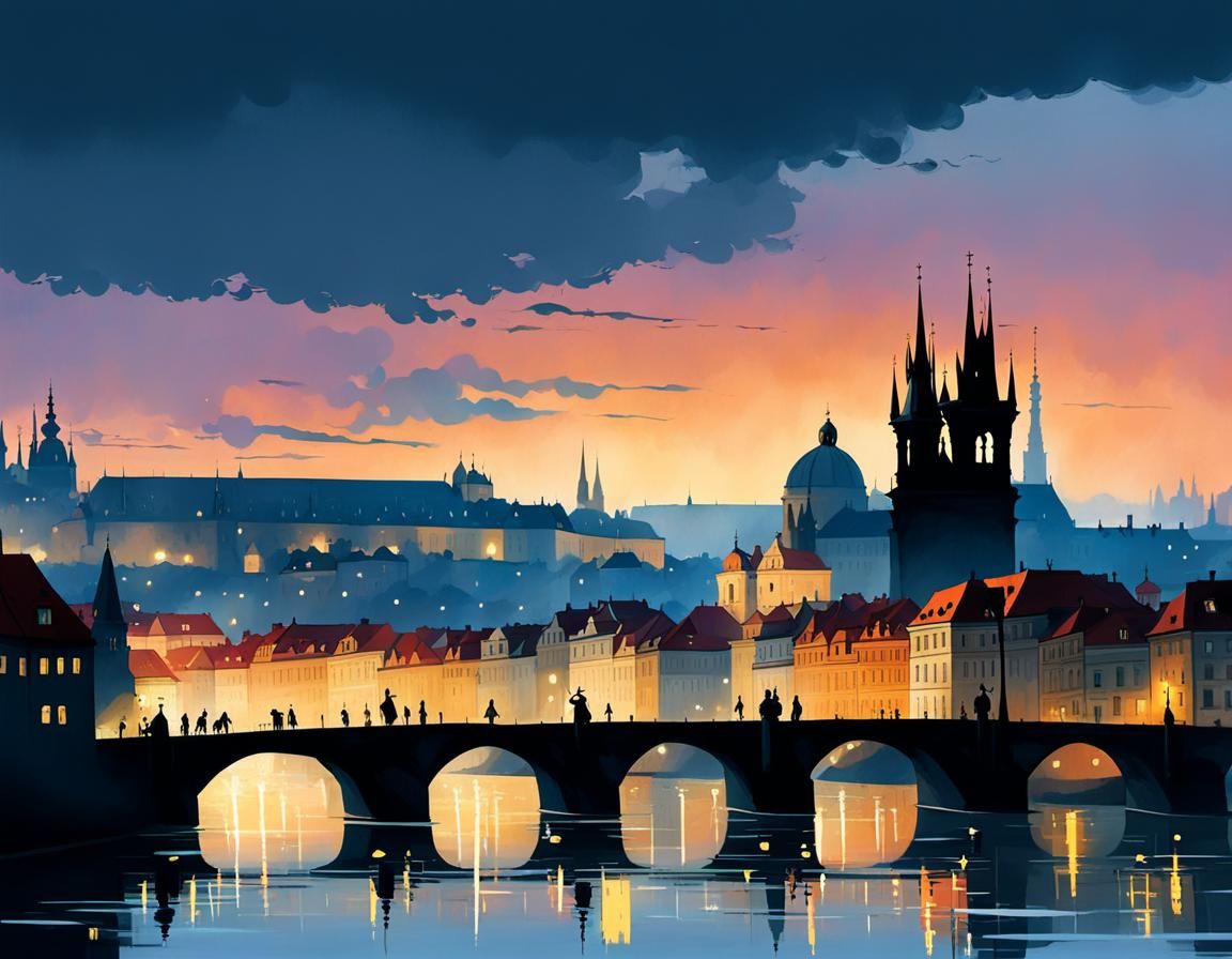 Prague Evening Light: Storybook Illustration