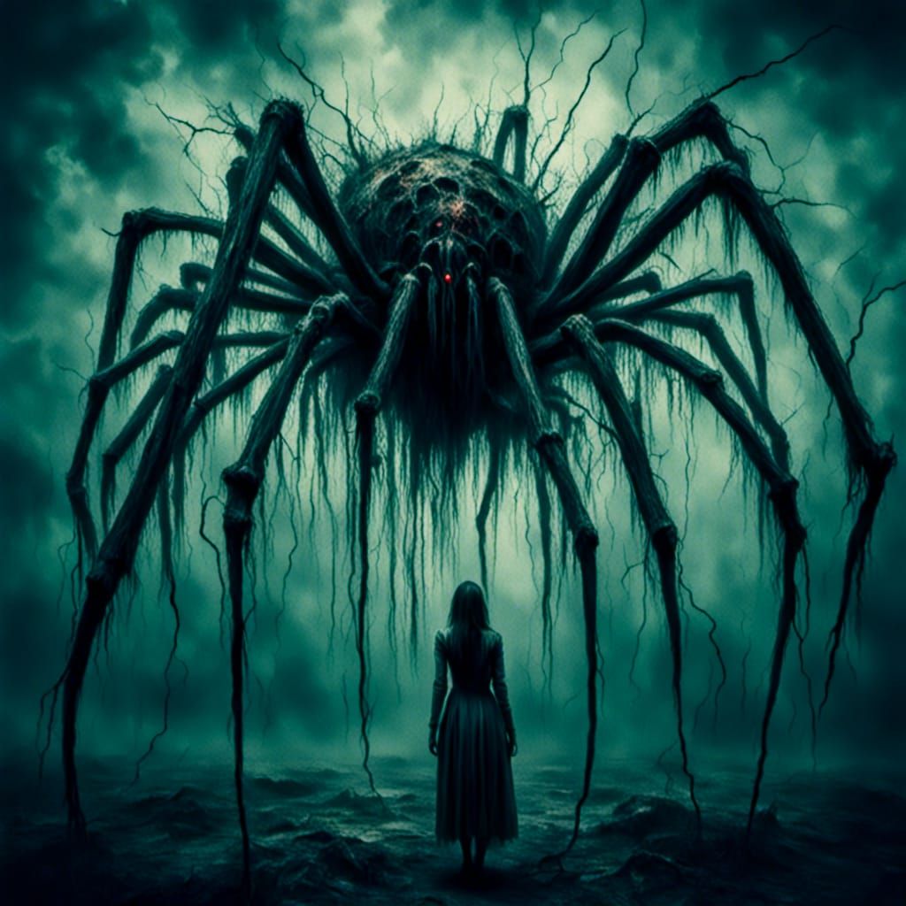 Giant Spider Captures Human Prey in Dark Macabre Style