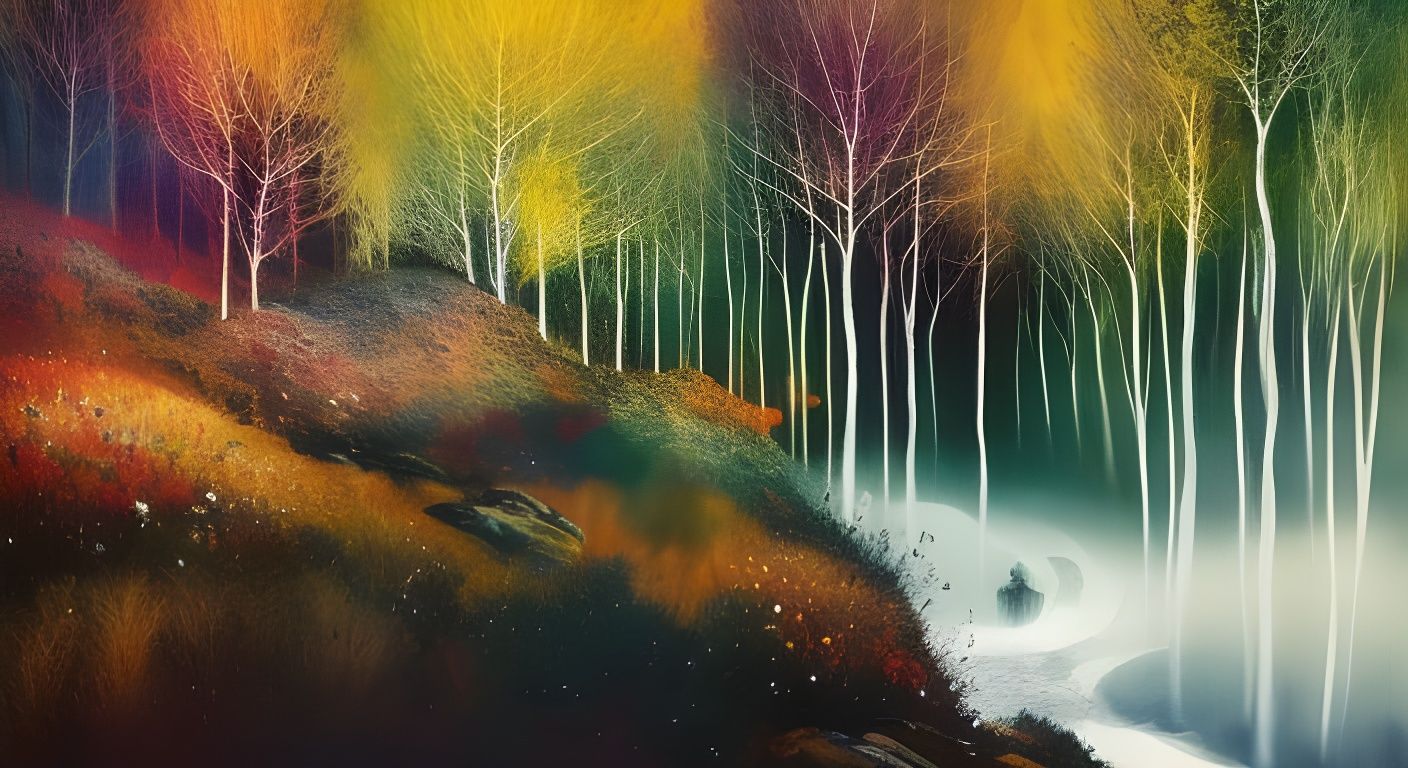 Four Seasons Valley in Colored Ink Drawing