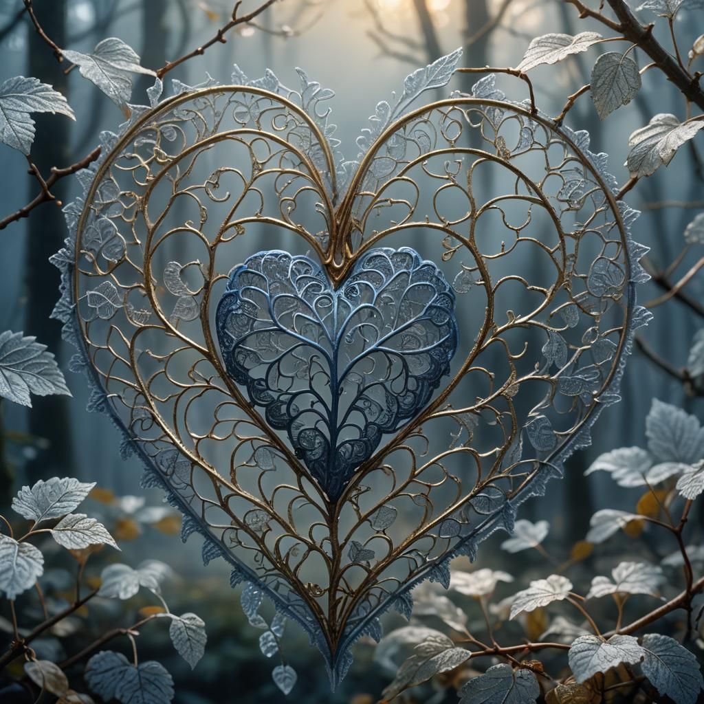 Lace Heart in Misty Forest: Fantasy Concept Art