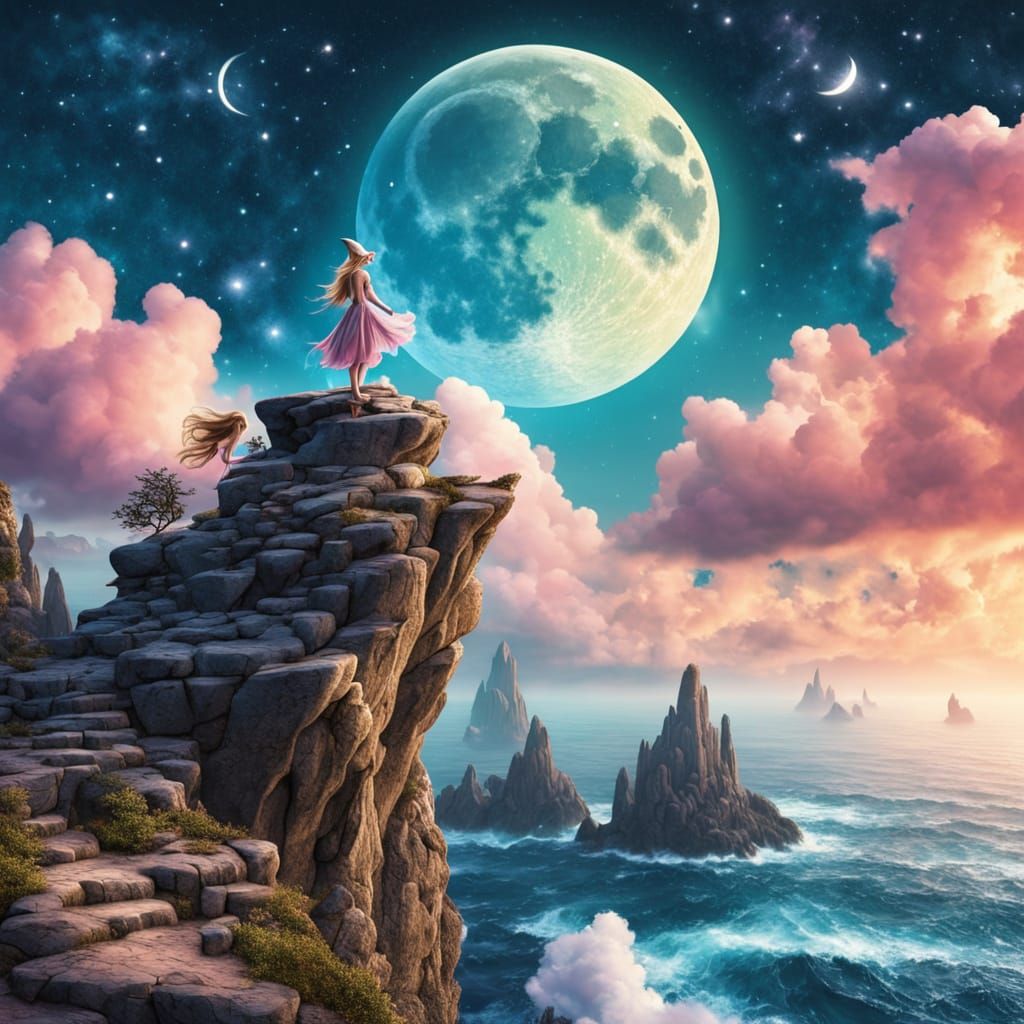 Dreamy Fantasy Landscape Under Full Moon Whispers