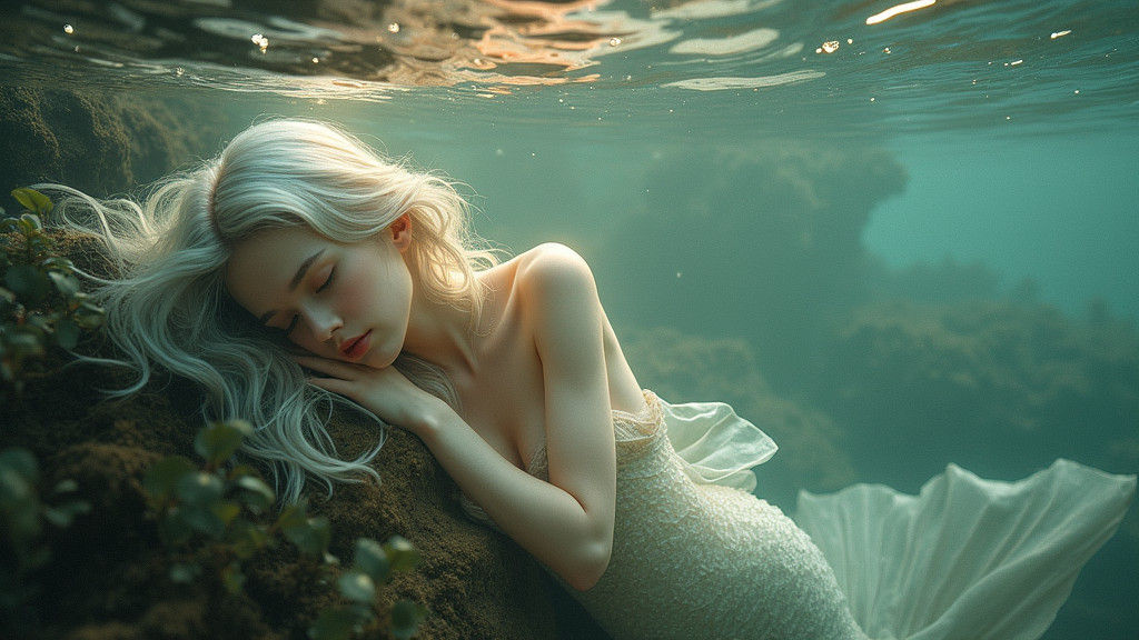 Sleeping Mermaid in Dreamy Surreal Underwater Scene