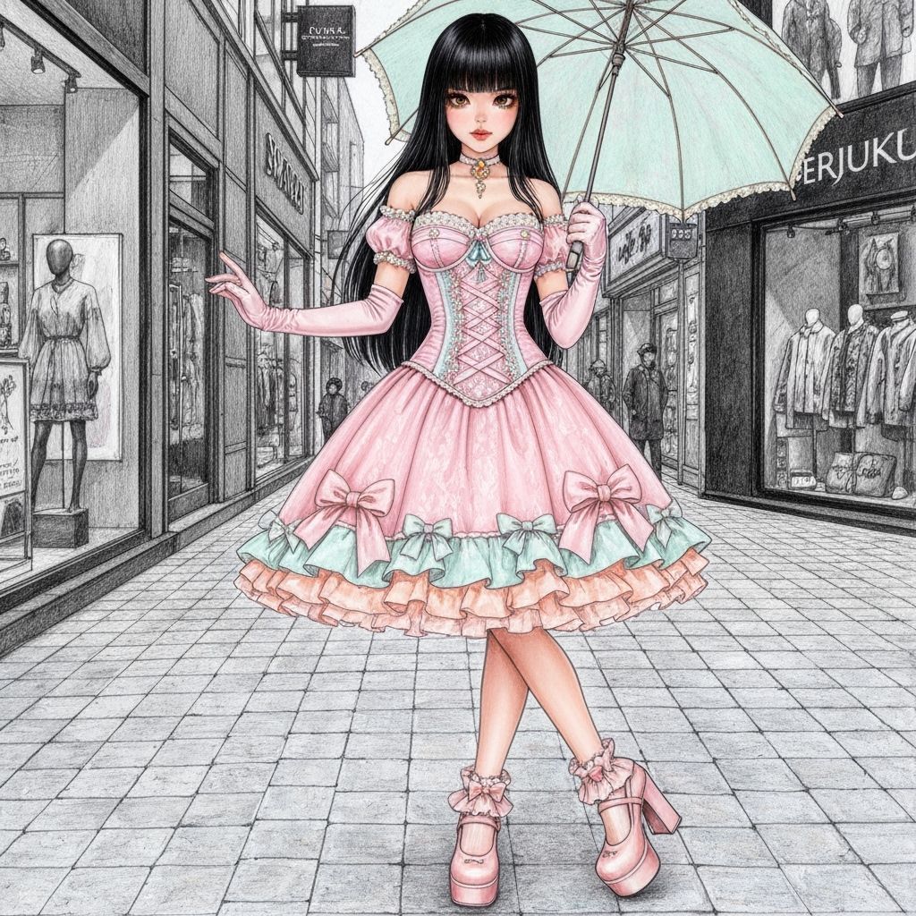 Sweet Rorita Fashion in Harajuku, Art Nouveau Sketch