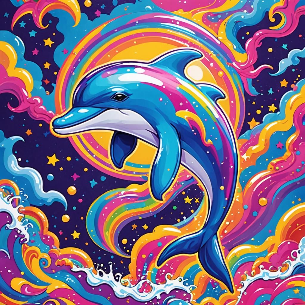 Lisa Frank Style Dolphin Illustration