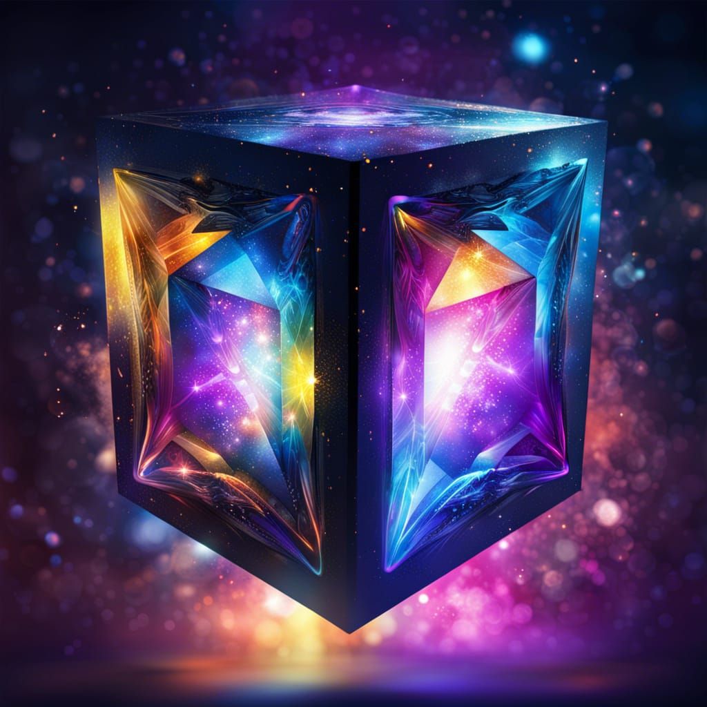Magical Tesseract with Galactic Background in Hyperrealism