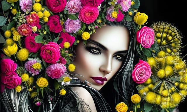 Colombian Princess: Symmetrical Digital Art with Floral Deta...