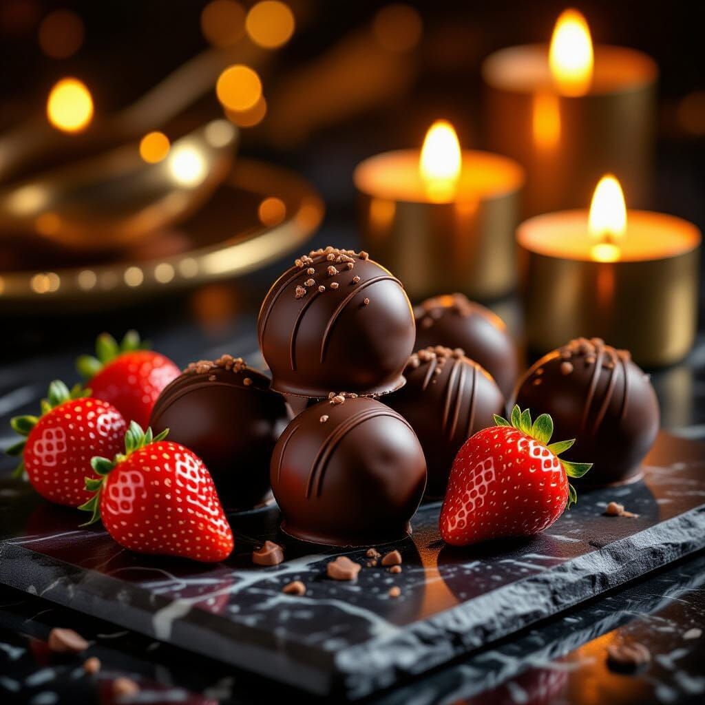 Luxurious Chocolate Truffles and Strawberries with Dramatic ...