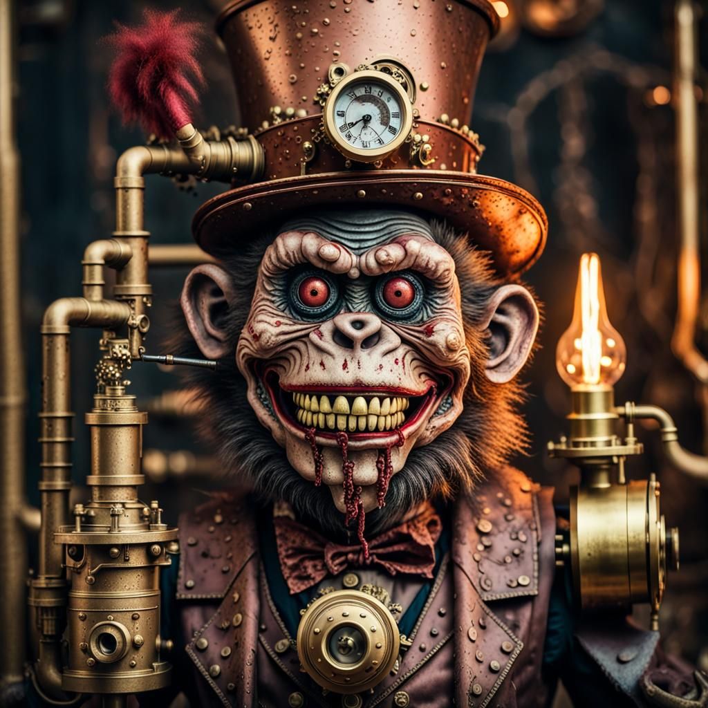 Steampunk Zombie Monkey Clown Portrait