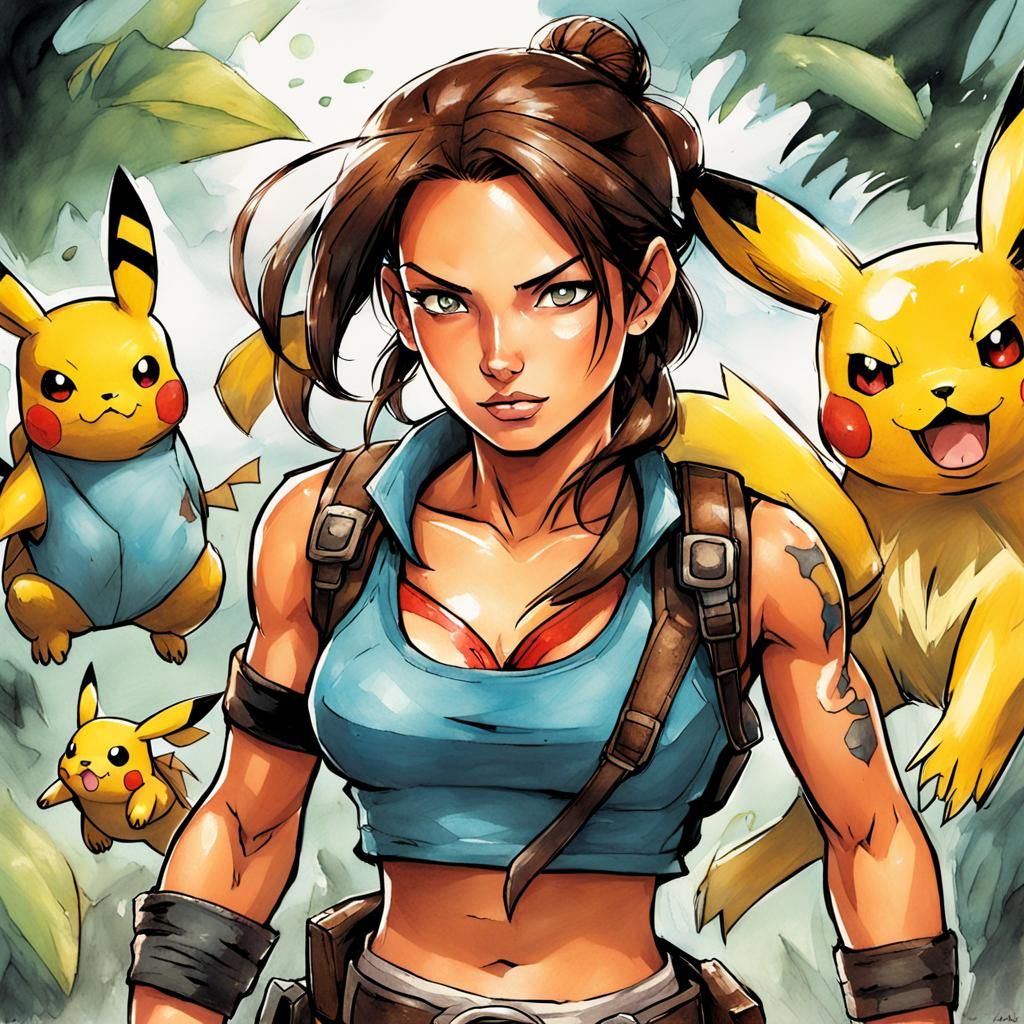 Lara Croft as Pokemon Master: Comic Art