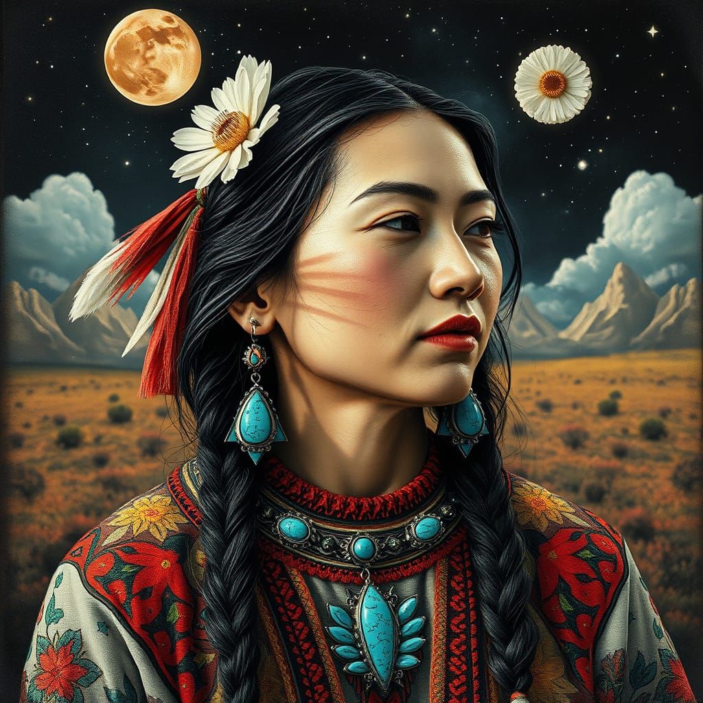 Navajo Woman Portrait in Surrealist Style
