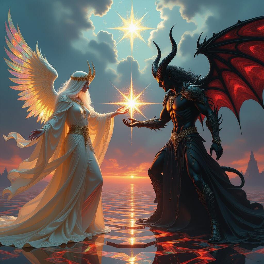 Celestial Battle: God vs. Fractal-Rendered Satan