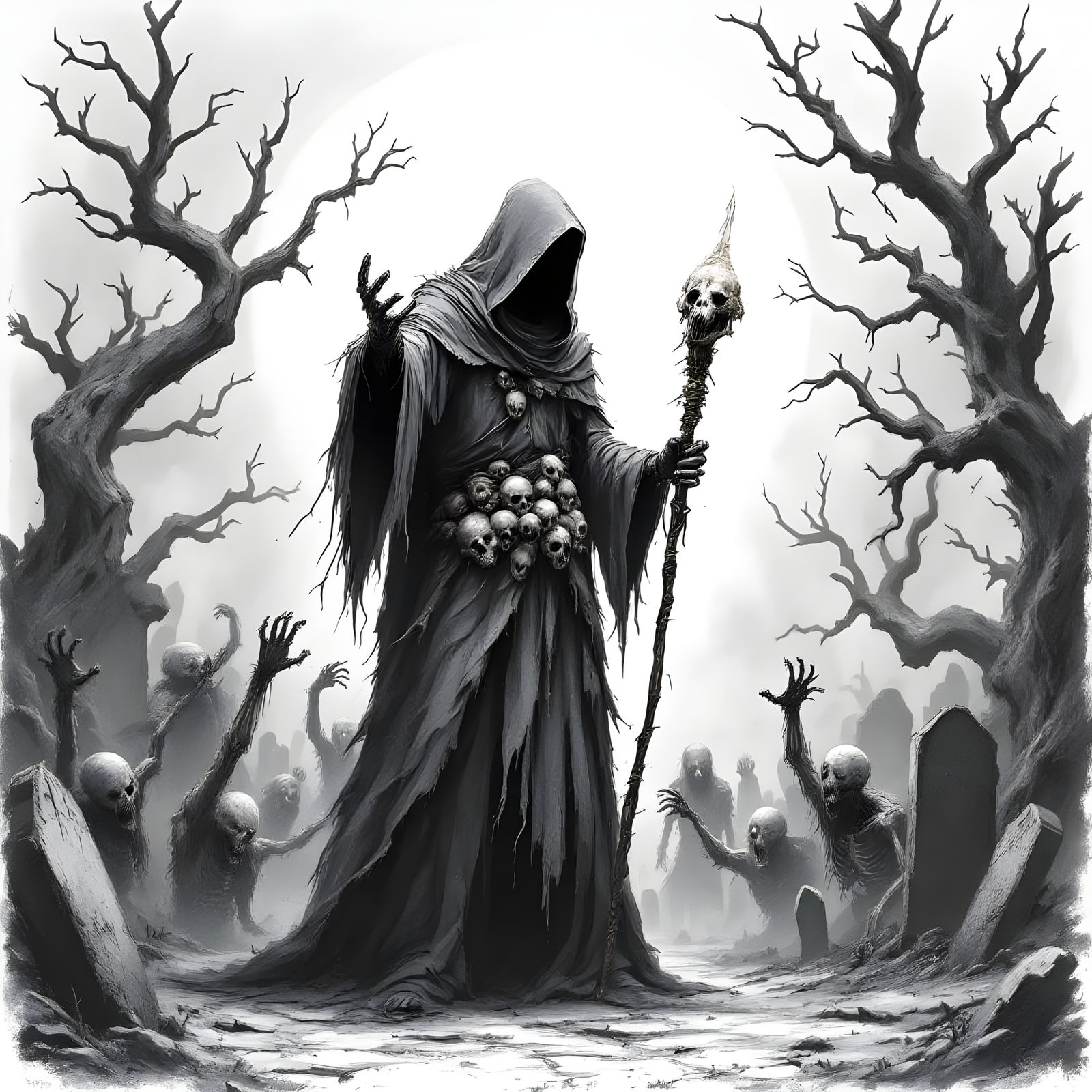 Dark Academia Necromancer Raises Zombies in a Ruined Graveya...