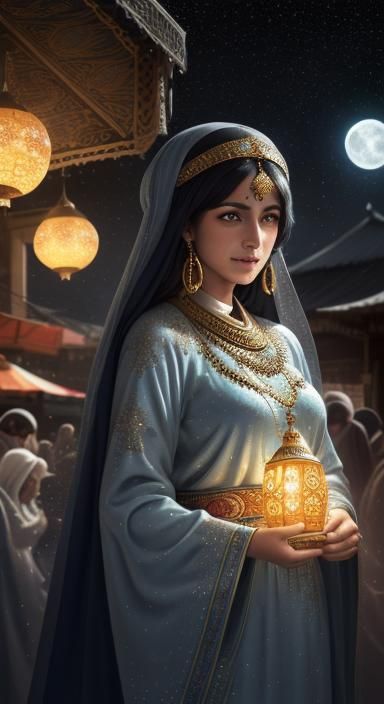 Joyful Moroccan Woman Dancing in Oriental Market