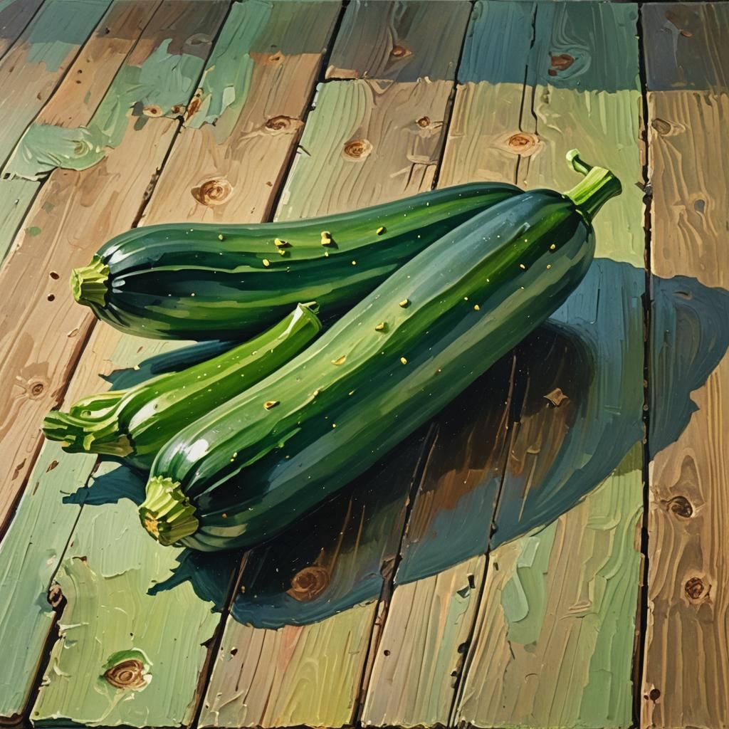 Green Zucchini as Gouache Impressionist Painting