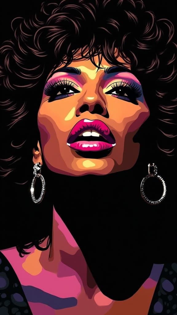 Tina Turner Close-up in Art Deco Futurism Style