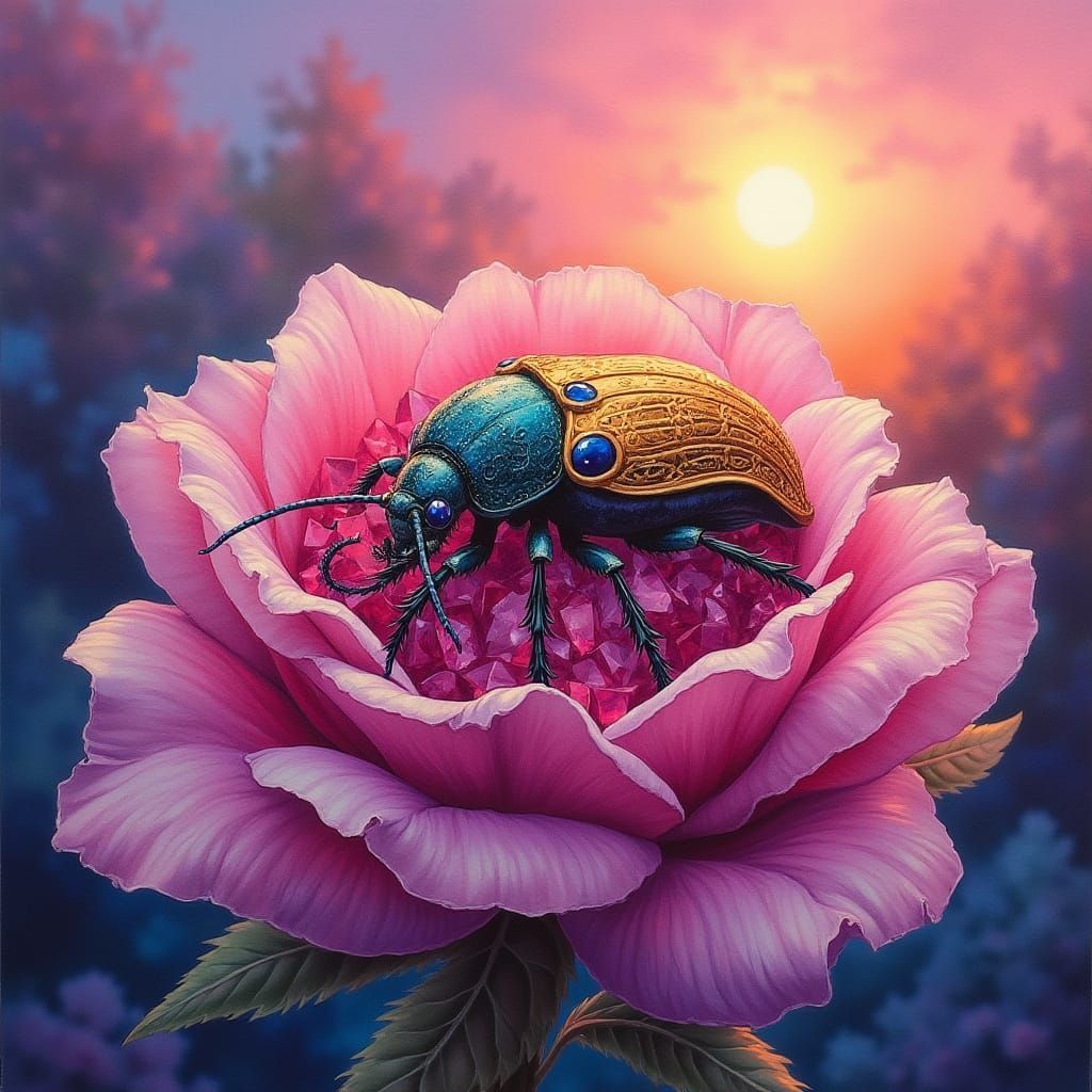 Ethereal Sunset Masterpiece in Gouache Style