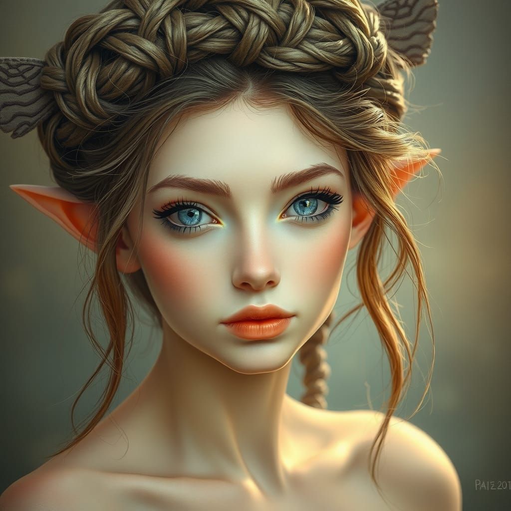 Ethereal Woman with Braided Crown, in Vibrant Digital Art