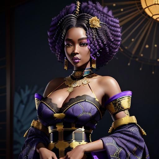 Glamorous West African Queen in Hyperdetailed Ukiyo-e Style