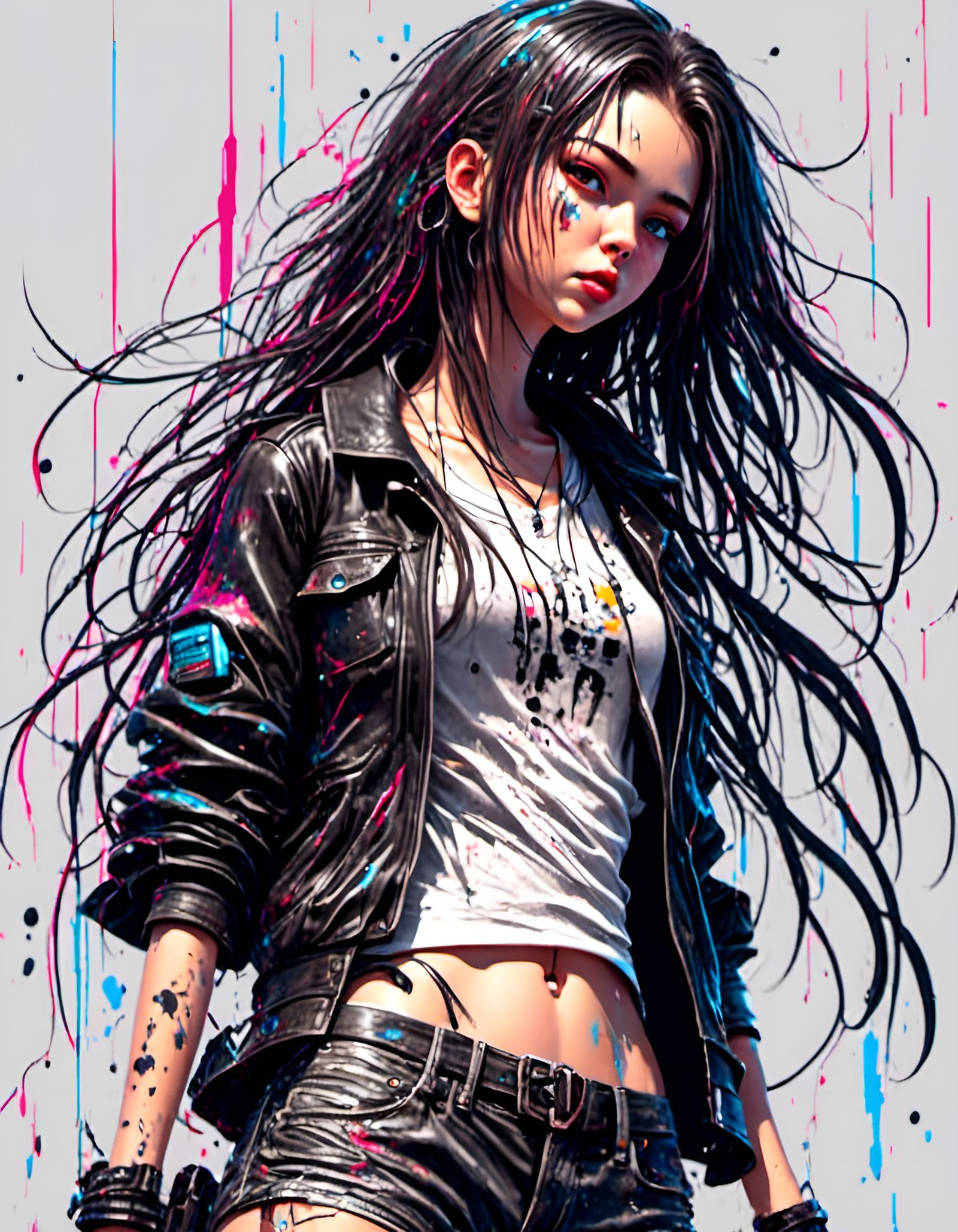 Cyberpunk Girl in Graffiti Style, 3D Render