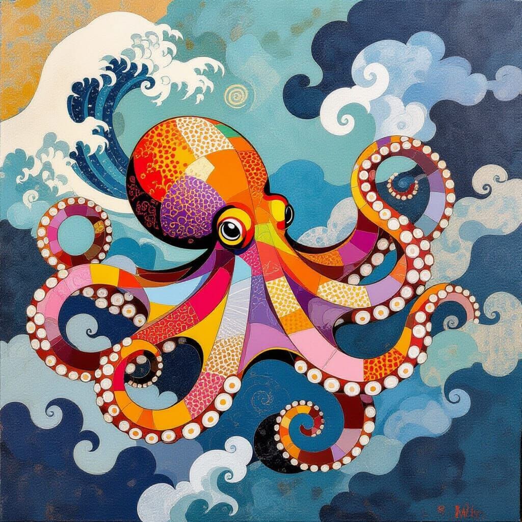 Colorful Octopus in Abstract Surrealist Style