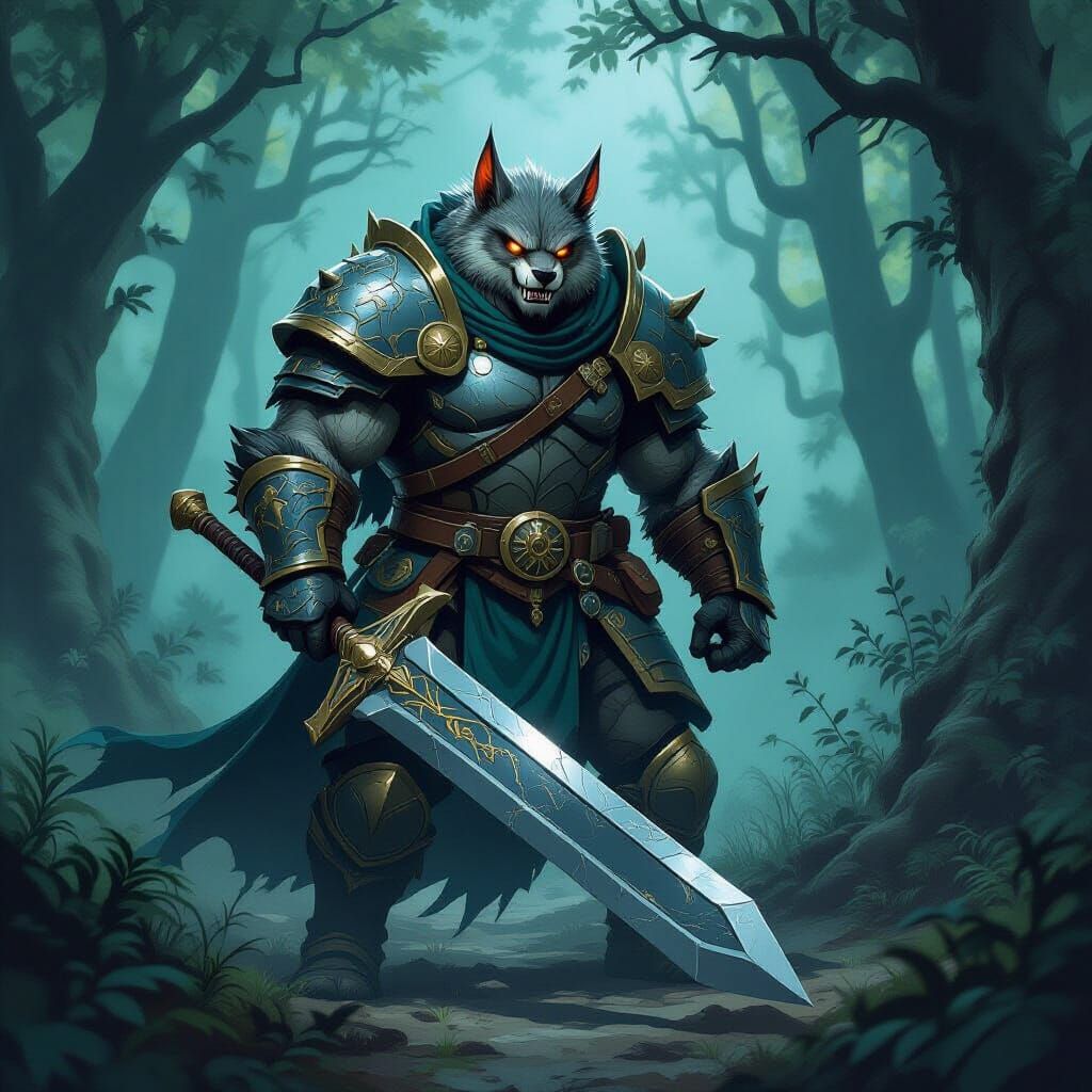 Heroic Monster Hunter in Mystical Forest