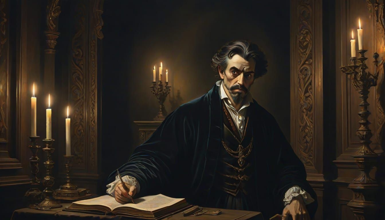 Dark Victorian Study with Illuminated Demon