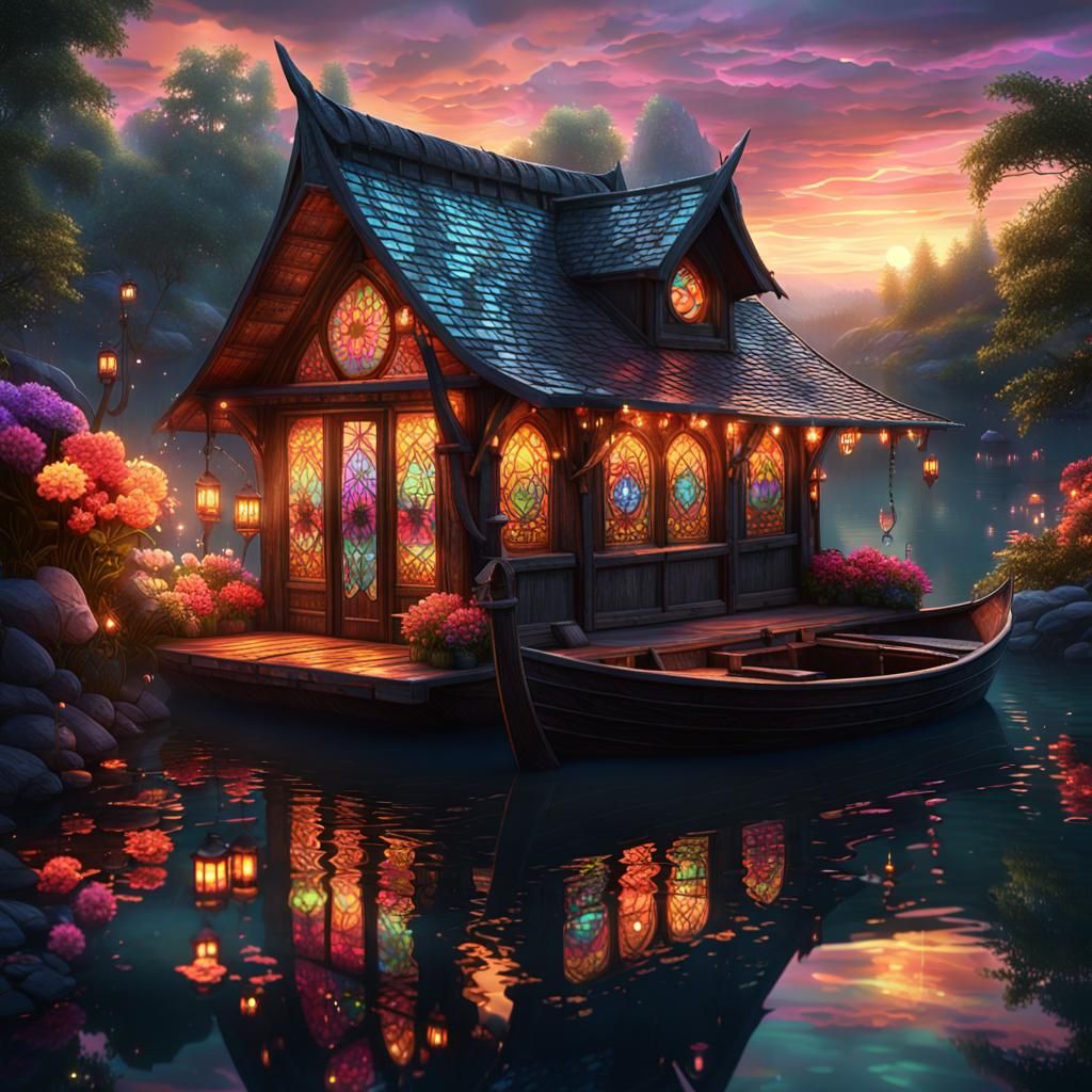 Magical Boathouse Concept Art with Glowing Runes
