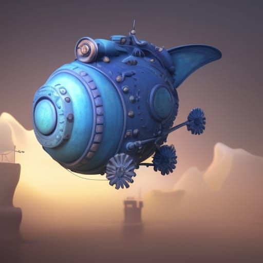 Neon Kraken Airship in Detailed 3D Rendering