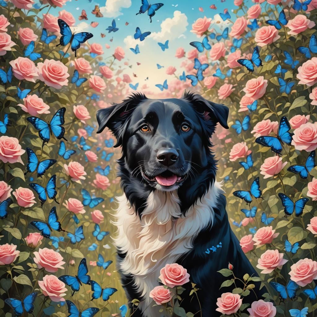 Anime Portrait of a Black Lab Collie Mix