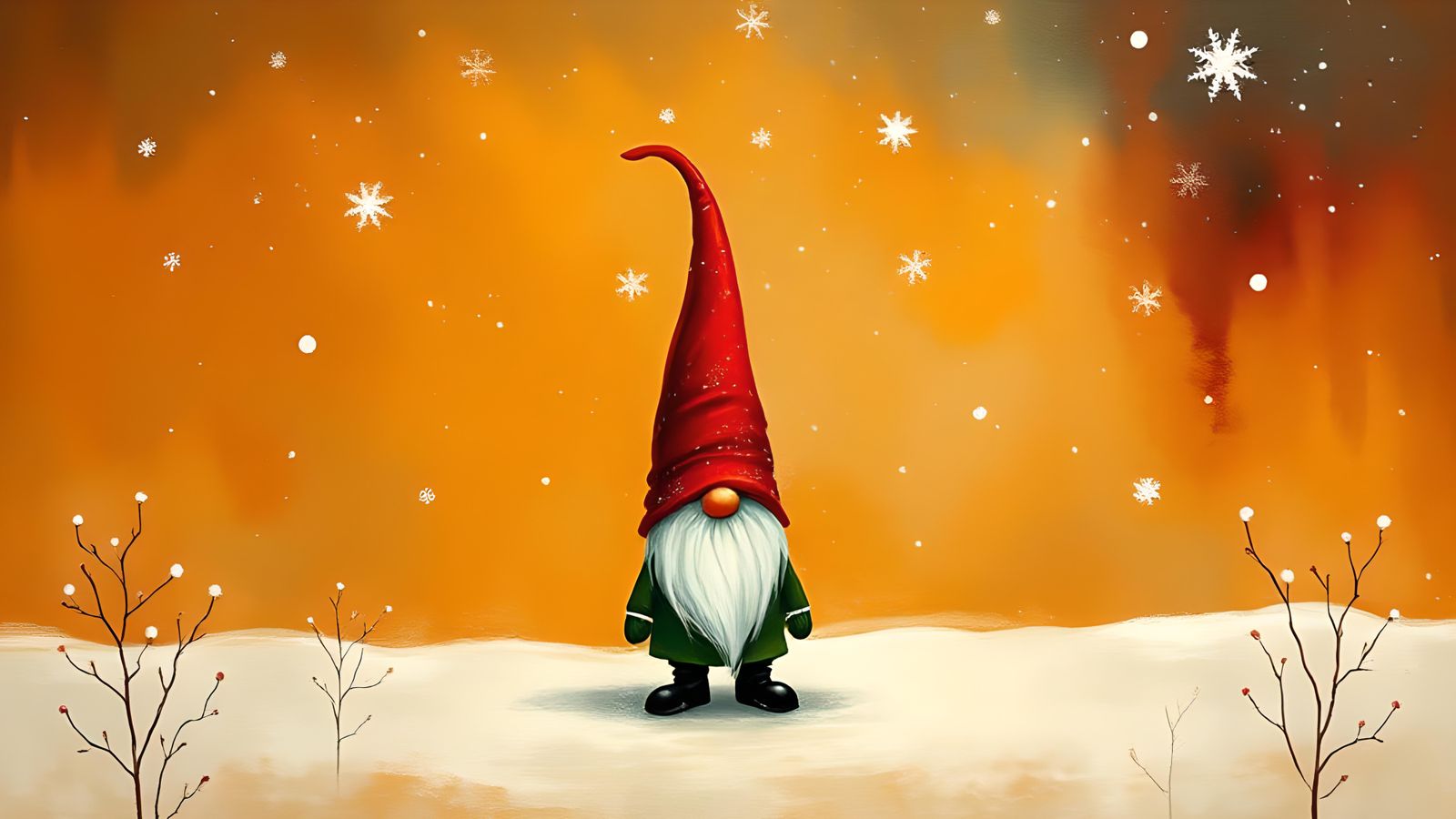 Christmas Gnome in Starry Winter Landscape
