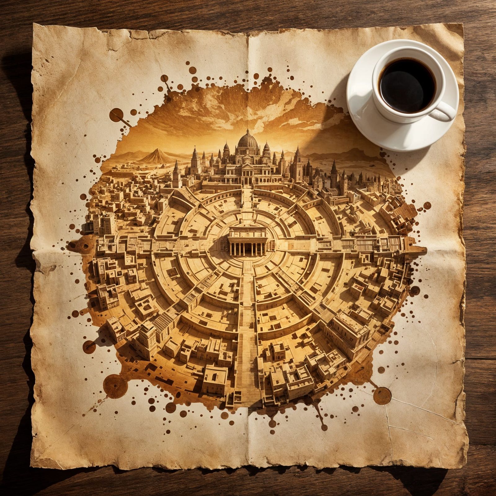 Lost City Revealed in Coffee Stain on Aged Paper
