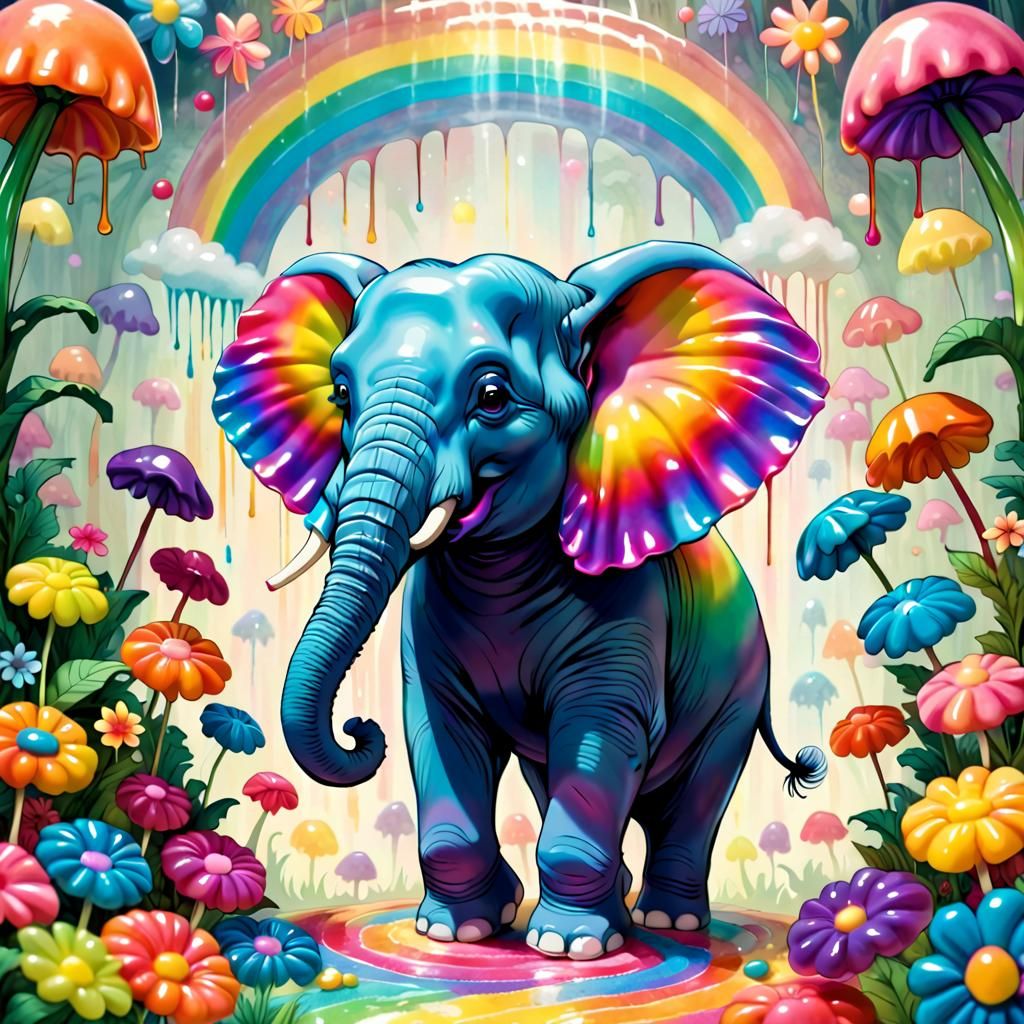 Rainbow Jellyphant Dances in Psychedelic Candy Jungle